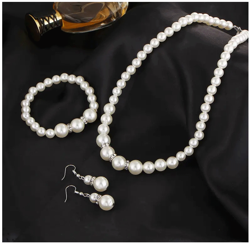 Fashion Pearl Jewelry Set Simulated Pearl Double Layer Luxury Earrings Necklace Wedding Everyday Versatile Necklace Bracelet Set