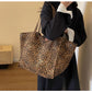 Oversized Leopard Prints Shoulder Bags for Women Deformable Canvas Large Capacity Shopping Totes 2024 Winter New Luxury Handbags