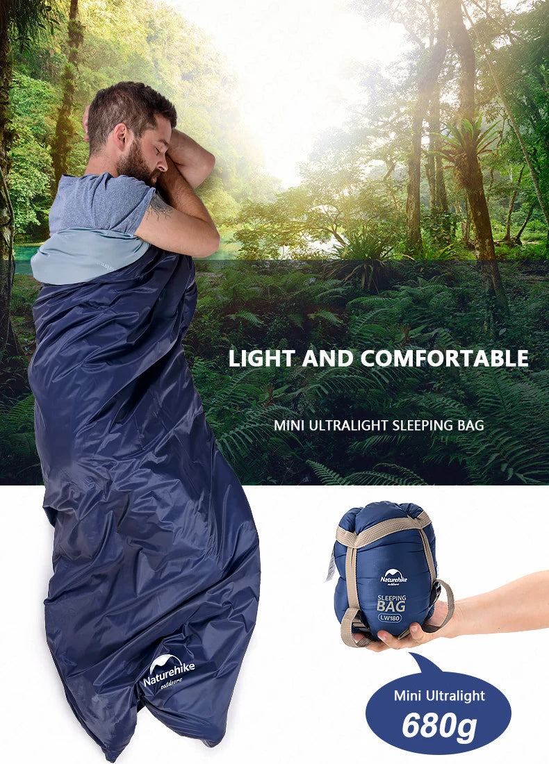 Naturehike Sleeping Bag LW180 Ultralight Waterproof Cotton Sleeping Bag Summer Hiking Camping Sleeping Bag Envelope Sleeping Bag