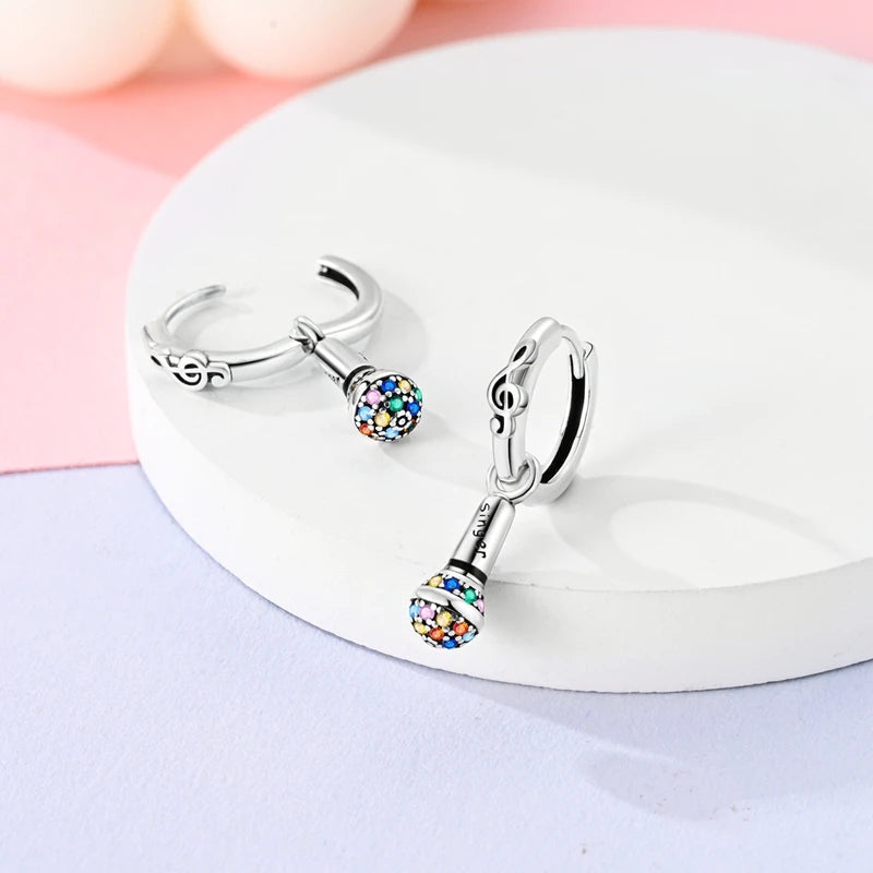 Bulbusbow Luminous Shell Women Earrings Original 925 Sterling Silver Pave CZ Star Moon Hoop Earrings Engagement Wedding Jewelry