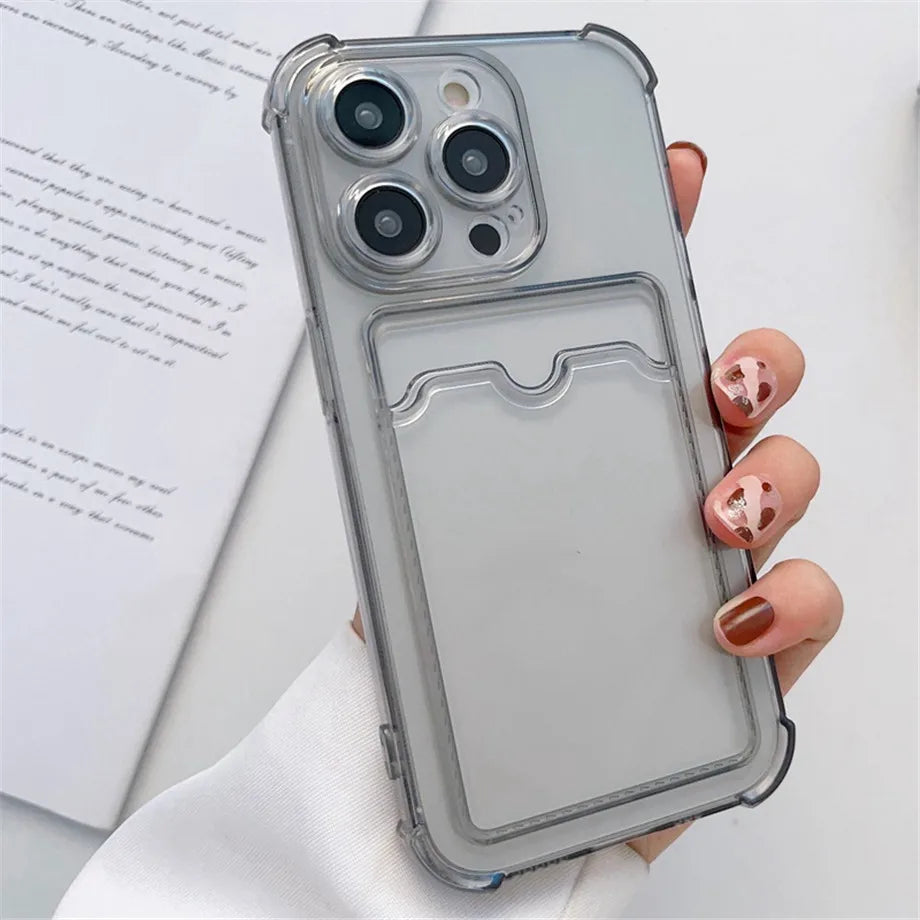 Wallet Card Holder Clear Soft Case For iPhone 11 13 12 14 15 Pro Max X XS XR 7 8 Plus SE 2020 2022 Transparent Card Slots Cover