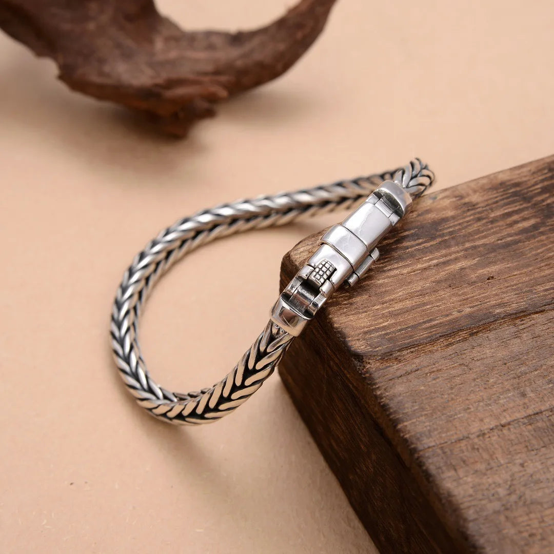 Factory Price 100% Real Solid S925 Silver Handmade Woven Retro Domineering Style Ppersonality Keel Man and Woman Bracelets