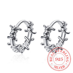 Real 925 Sterling Silver Hoop Earring Barbed Wire Ear Cuff Clip On S925 Earrings Wedding Party Gift For Women Girl Teen Jewelry