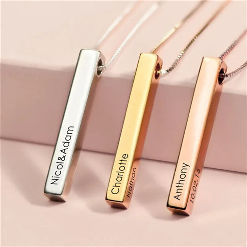 Bulbusbow Custom Stainless Steel Engraved Bar Necklace – Personalized Name Pendant Jewelry Set for Women | Classic Unisex Gift