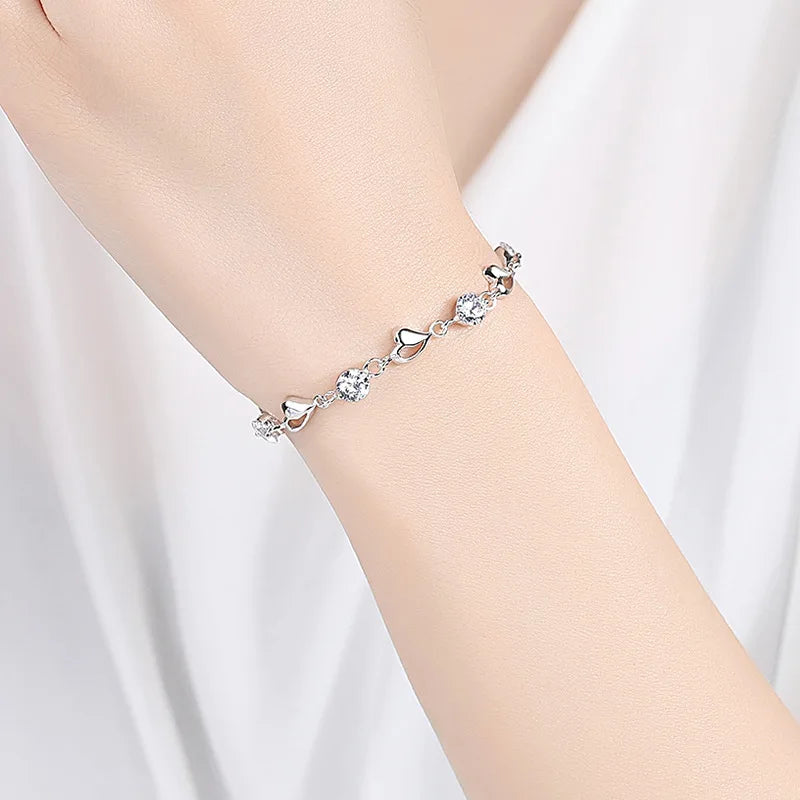 925 Sterling Silver White Zircon Bracelets For Women Luxury Designer Hollow Heart Adjustable Chain Bracelet Original Jewelry