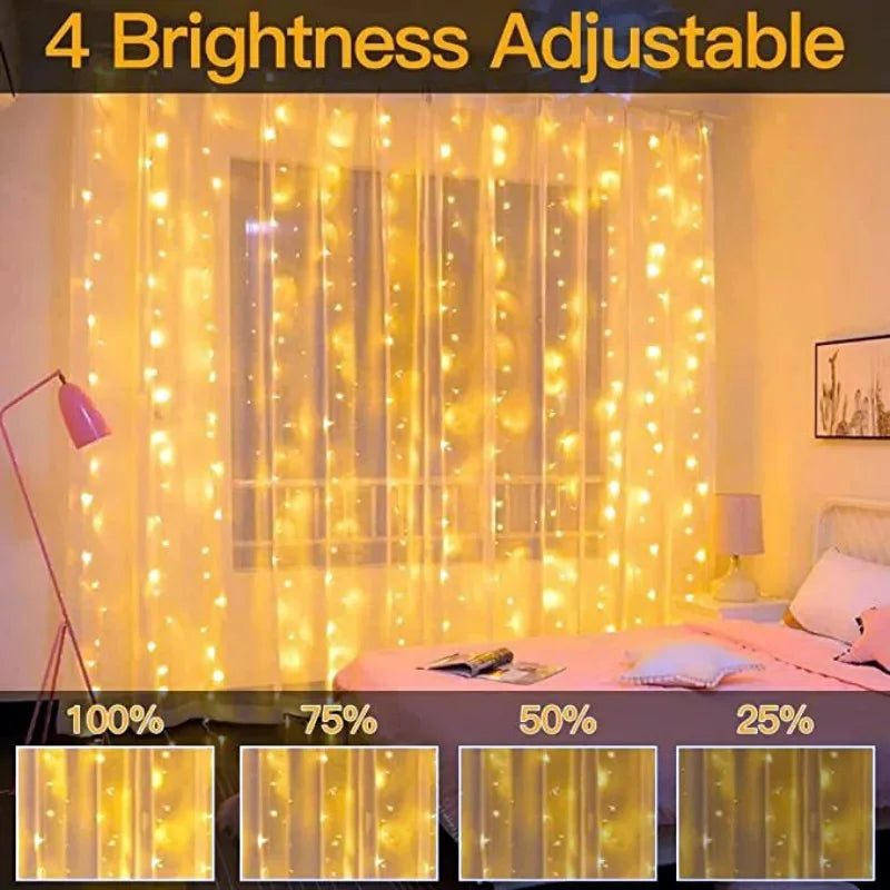 Christmas Lights LED Fairy String Curtain Lights 8 Mode Remote USB Festoon Christmas Decor For Home Holiday New Year Lamp