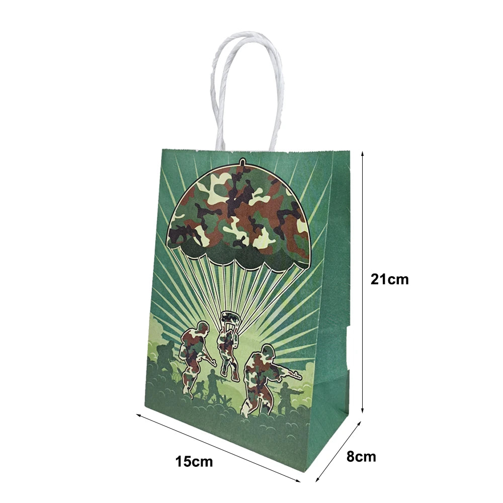 Military Party Favors Gift Bag with Handles Camouflage Treat Bag Paper Bags for Kids Military Themed Birthday Party Supplies