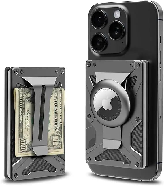 Mag Safe Wallet Money Clip, 2 in 1 Air Tag Holder and Money Clip, [With1 Magnetic Sheets], for Magnetic and Non-Magnetic Phones