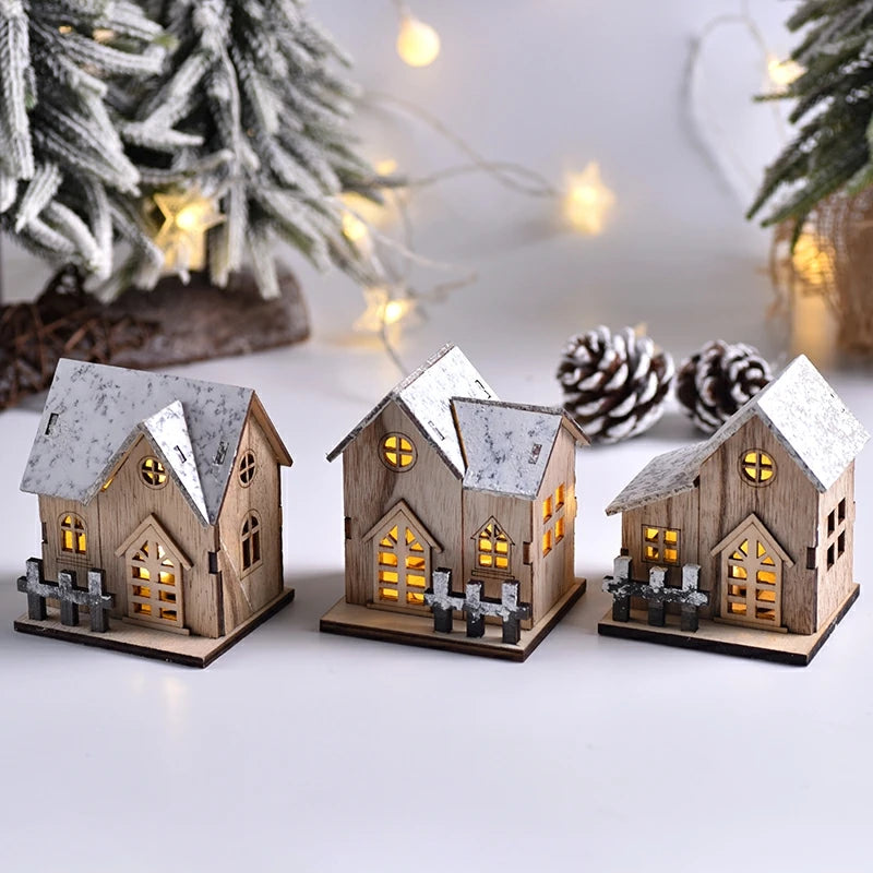 Christmas LED Light Wooden House Luminous Cabin Merry Christmas Decorations for Home DIY Xmas Tree Ornaments Kids Gift New Year