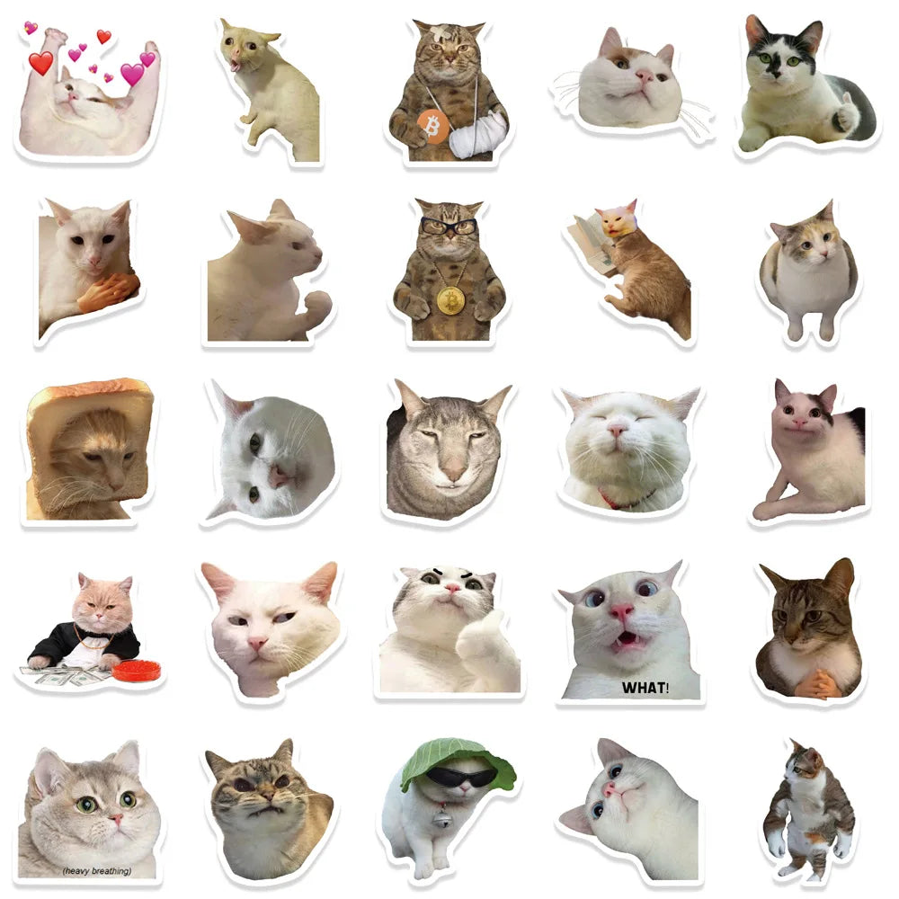 10/30/50Pcs Funny Cat Meme Waterproof Graffiti Sticker Aesthetic Decorative Luggage Laptop Phone Guitar Scrapbook Kids Stickers