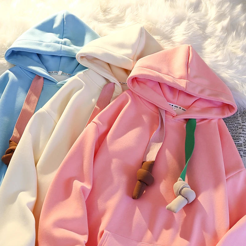 100% Cotton High Quality Candy Color Cute Kawaii New in Hoodies Sweatshirts for Women Winter Spring Japanese Streetwear Hoodie