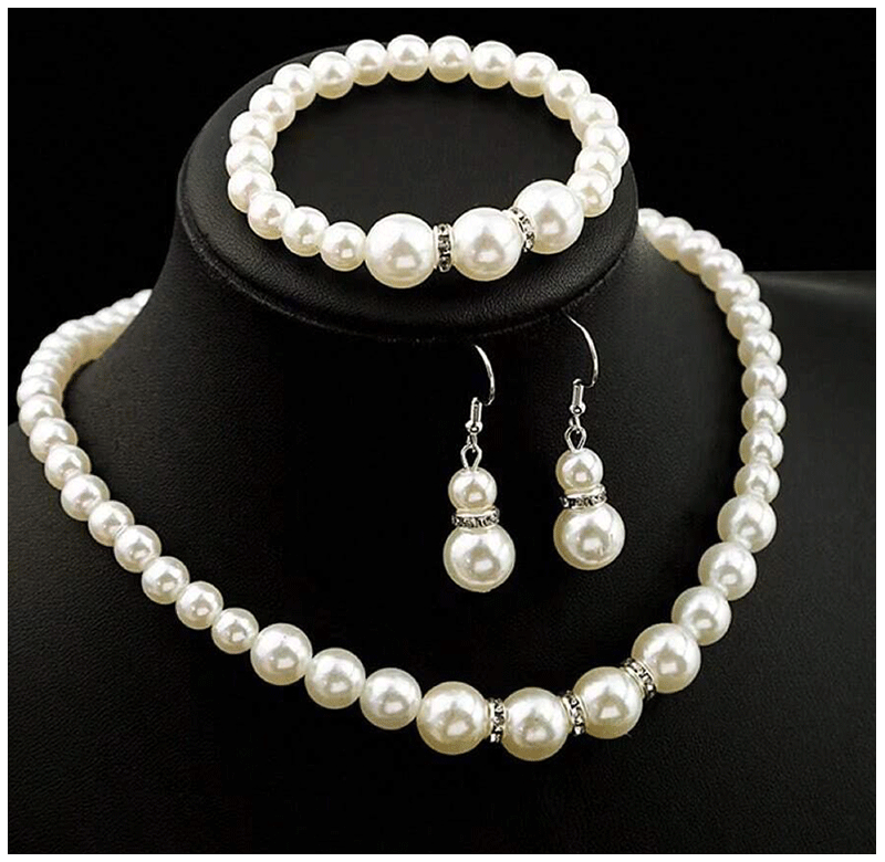 Fashion Pearl Jewelry Set Simulated Pearl Double Layer Luxury Earrings Necklace Wedding Everyday Versatile Necklace Bracelet Set