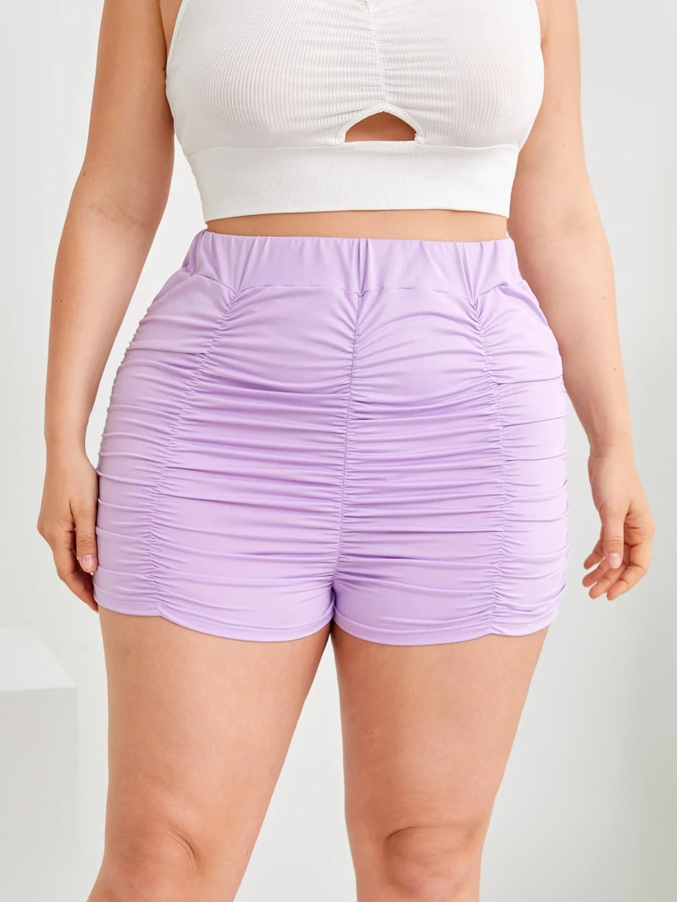 Plus Size Elastic Waist Sexy Summer Casual Ruched Shorts Women Solid Purple High Waist Skinny Biker Shorts Female Large Size 6XL