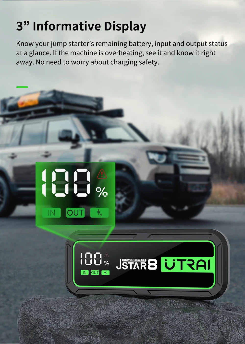 UTRAI  20000mAh Car Jump Starter Power Bank 3000A Car Booster Auto Emergency Starting Device Jump Start for Petrol Diesel