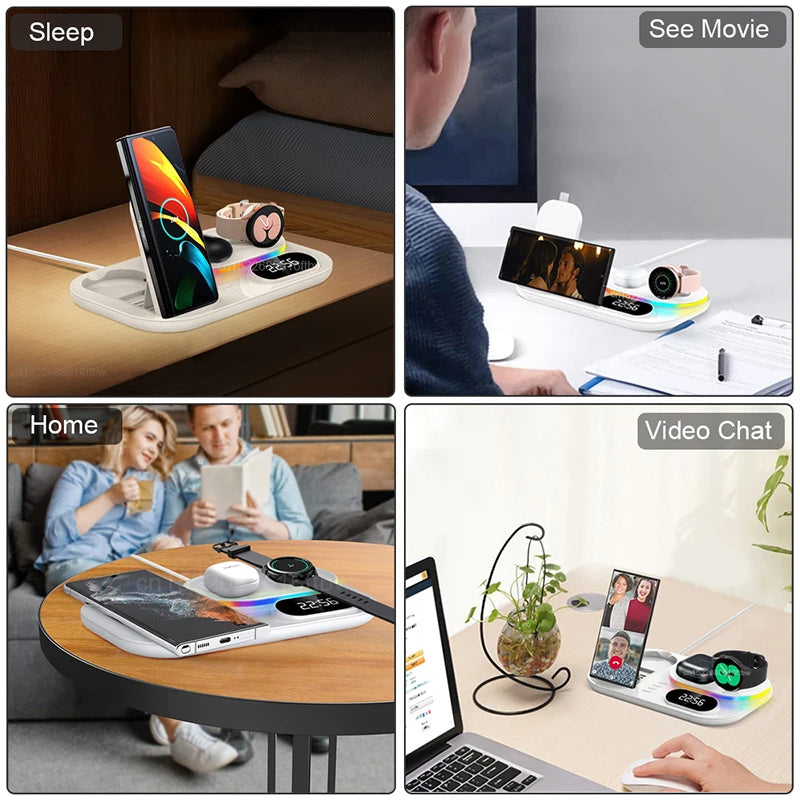 Wireless Charger Station for iPhone, 4 in 1 Fast Charging Stand for Samsung Galaxy S22 S21 Samsung Galaxy Watch 9 8 7 6 5