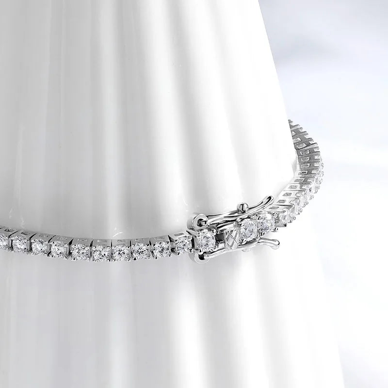 Smyoue 2MM D Color 100% Real Moissanite Tennis Bracelet for Women Lab Diamond Original Silver 925 Jewelry Hip Hop Party Chain