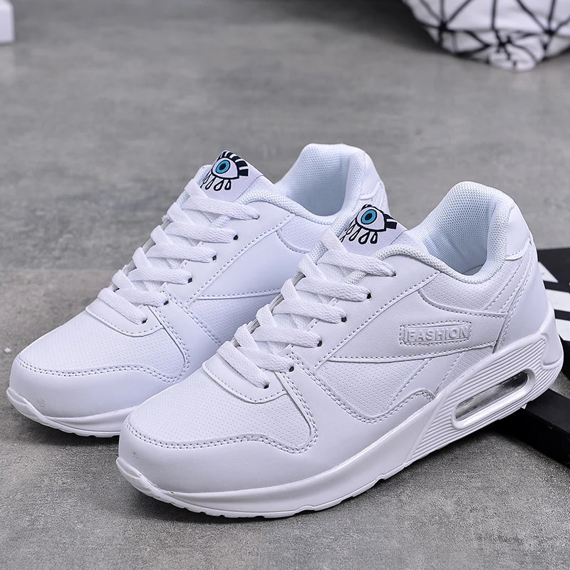 Women Fashion Sneakers Air Cushion Sports Shoes Pu Leather Blue Shoes White Pink Outdoor Walking Jogging Shoes Female Trainers