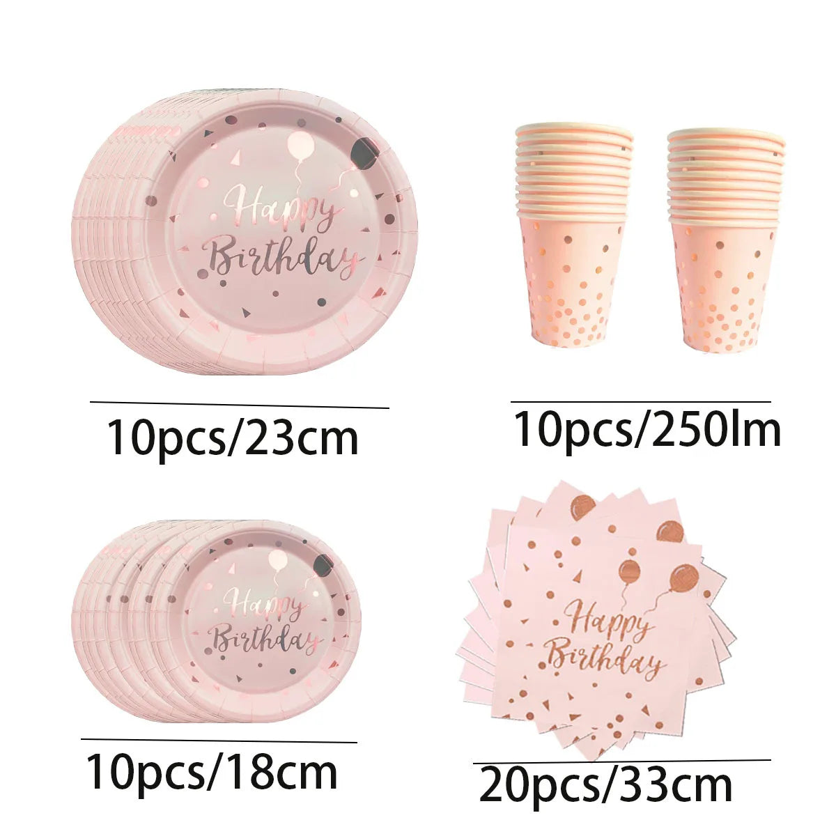 Rose Gold Birthday Decoration Kit Girls Paper Plates Cups Napinks Tablecloth Background Balloons Tableware Supplies Deco Set Kid