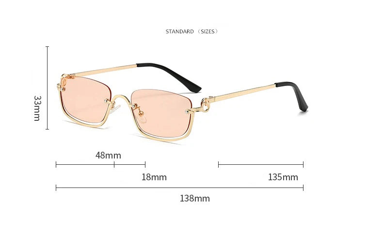 Fashion Small Square Women's Sunglasses Luxury Brand Metal Half Frame Sunglasses Woman Trend 2024 Vintage Black Pink Shades