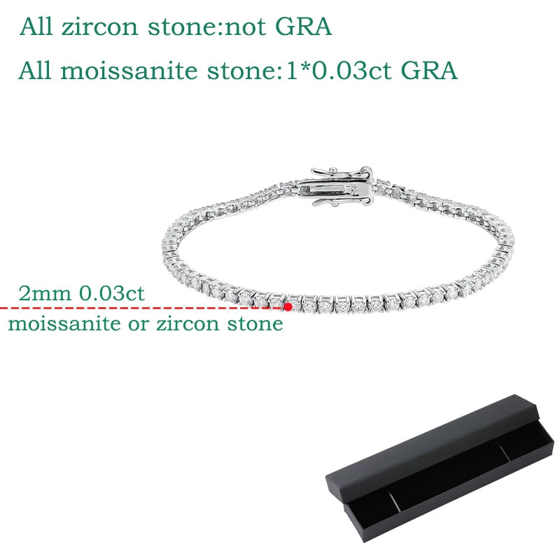 Smyoue 2MM D Color 100% Real Moissanite Tennis Bracelet for Women Lab Diamond Original Silver 925 Jewelry Hip Hop Party Chain