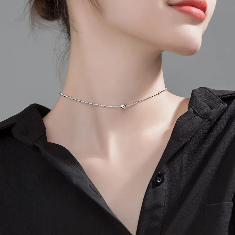 925 Sterling Silver Snake Bone Chain Simple Short Style Temperament Round Bead Collar Chain Neckchain Women's Fashion Jewelry