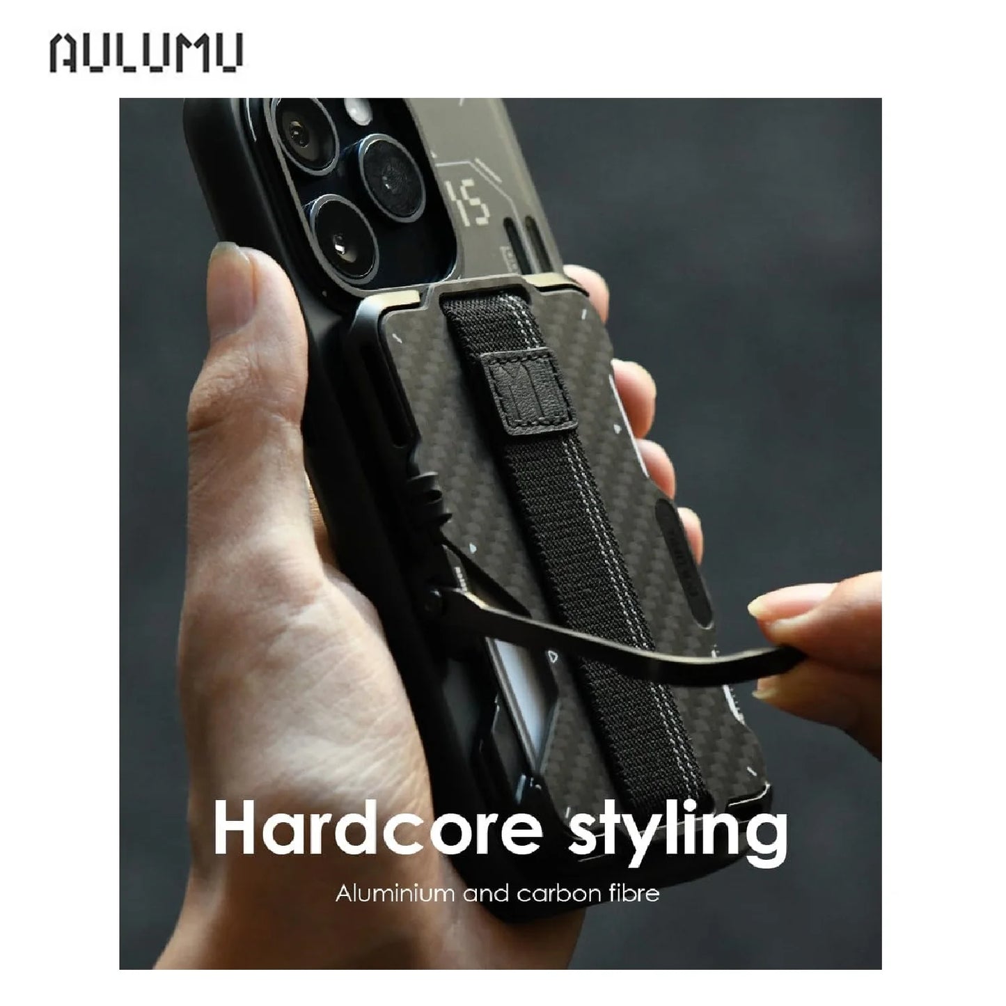 Aulumu G03 Men's Magnetic Carbon Fiber Black Wallet Card Case Compatible with MagSafe Multi Function Phone Stand Grip RFID Card