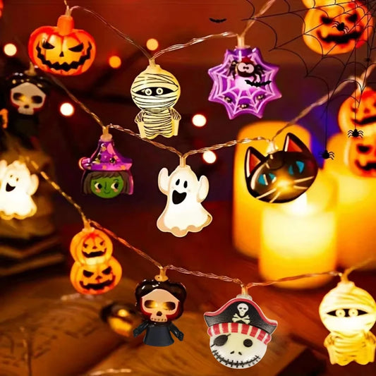 Halloween Party LED String Lights Pumpkin Ghost Spider Web Hanging Lamp For Halloween Home Indoor Outdoor Decoration Props 2025