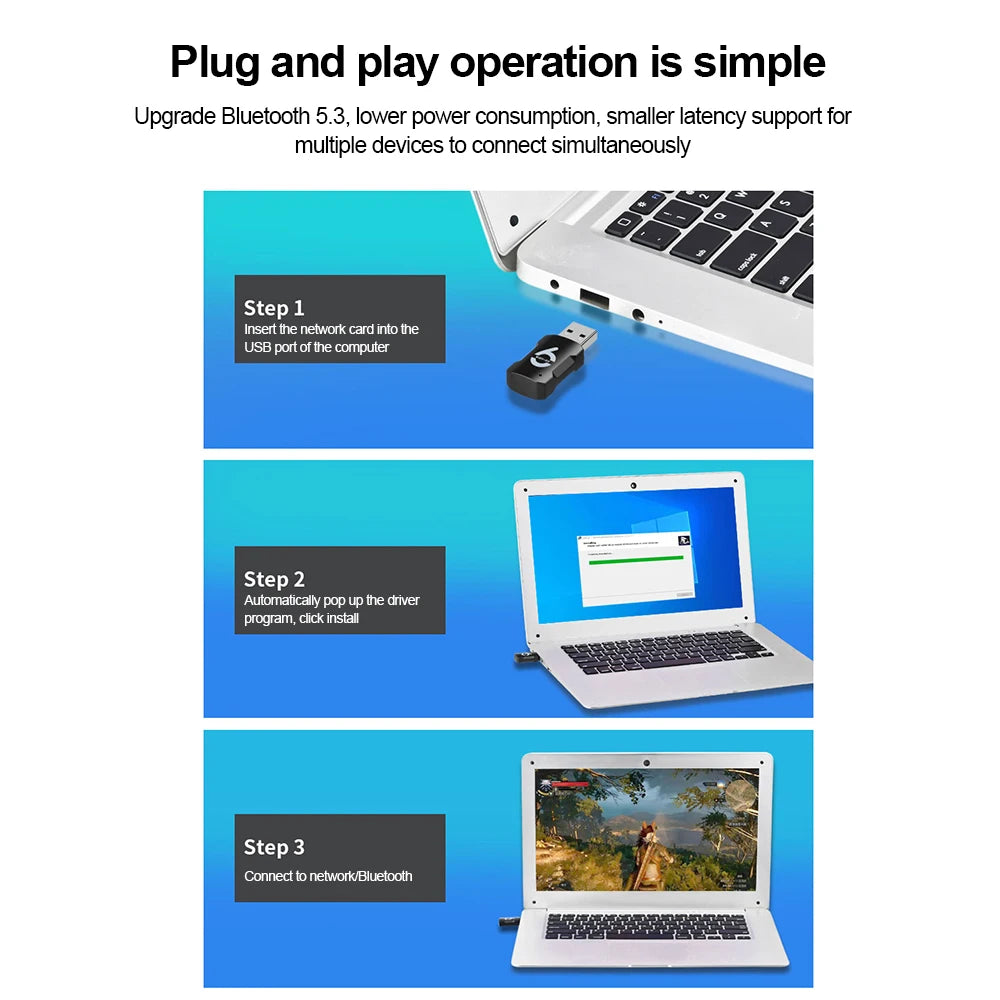 WiFi USB 适配器 900Mbps 蓝牙 5.3 无线双频 2.4G/5GHz Wi-Fi USB 加密狗 Wlan 接收器适用于 PC/笔记本电脑无需驱动程序