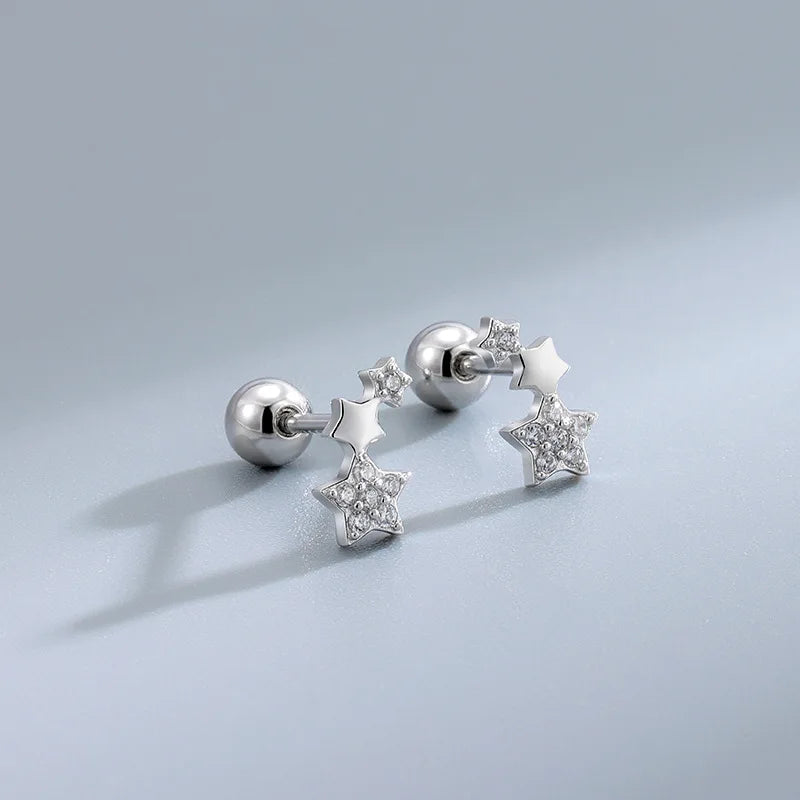 Trendy Silver Screw Back Helix Stud Earrings with Sparkling Cubic Zirconia by Bulbusbow