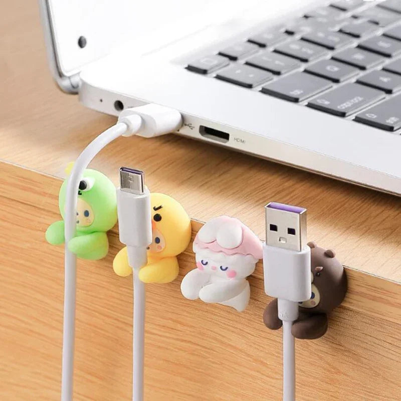 2pcs Kawaii Cartoon Cable Organizer Cute USB Charger Data Line Wire Wall Hooks Cable Holder Earphone Cable Winder Desk Organizer