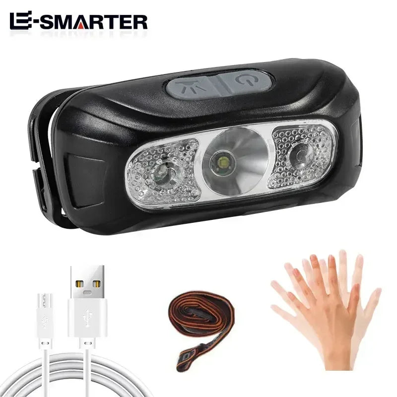 Mini Rechargeable Powerful Sensor Headlamp Fishing Camping USB Head Flashlight COB LED Head Light Torch Headlights Front Lantern