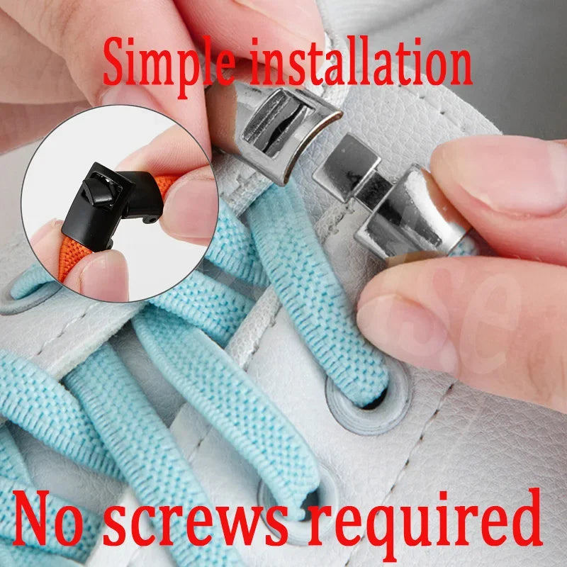 Interlock Buckle Elastic Shoe Laces No Tie Shoelaces for Sneakers Flat Shoelace Kids Adult Elastic Laces One Size Fits All Shoes