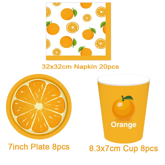 Orange Fruit Theme Summer Fruit Birthday Party Disposable Tableware Little Cutie Plates Napkins Banner for Baby Shower Supplie