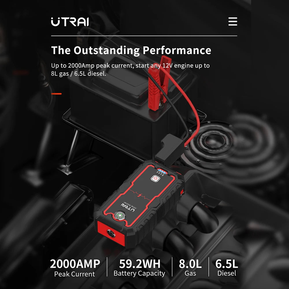 UTRAI Jump Starter Power Bank 2000A /1000A Portable Car Battery Starter For 12V Car Emergency Booster Starter Starting Device