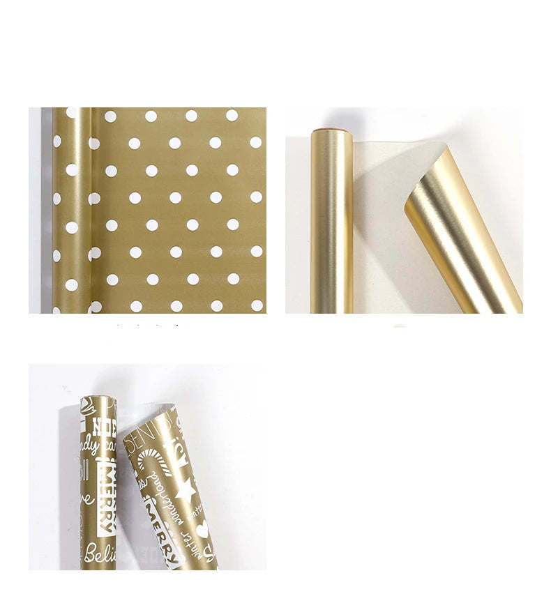 17" X 120" Wrapping Paper Roll Gold Dots Metallic Color with Snowflake Xmas Tree Gifts Pattern for Christmas Birthday Party