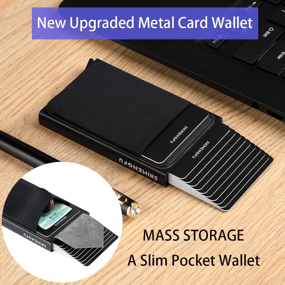 Automatic Flip Card Side Push Card Holder Sleeve Large Capacity 12 Cards Slot Metal Cards Box Men Credit Card Anti-theft Wallets