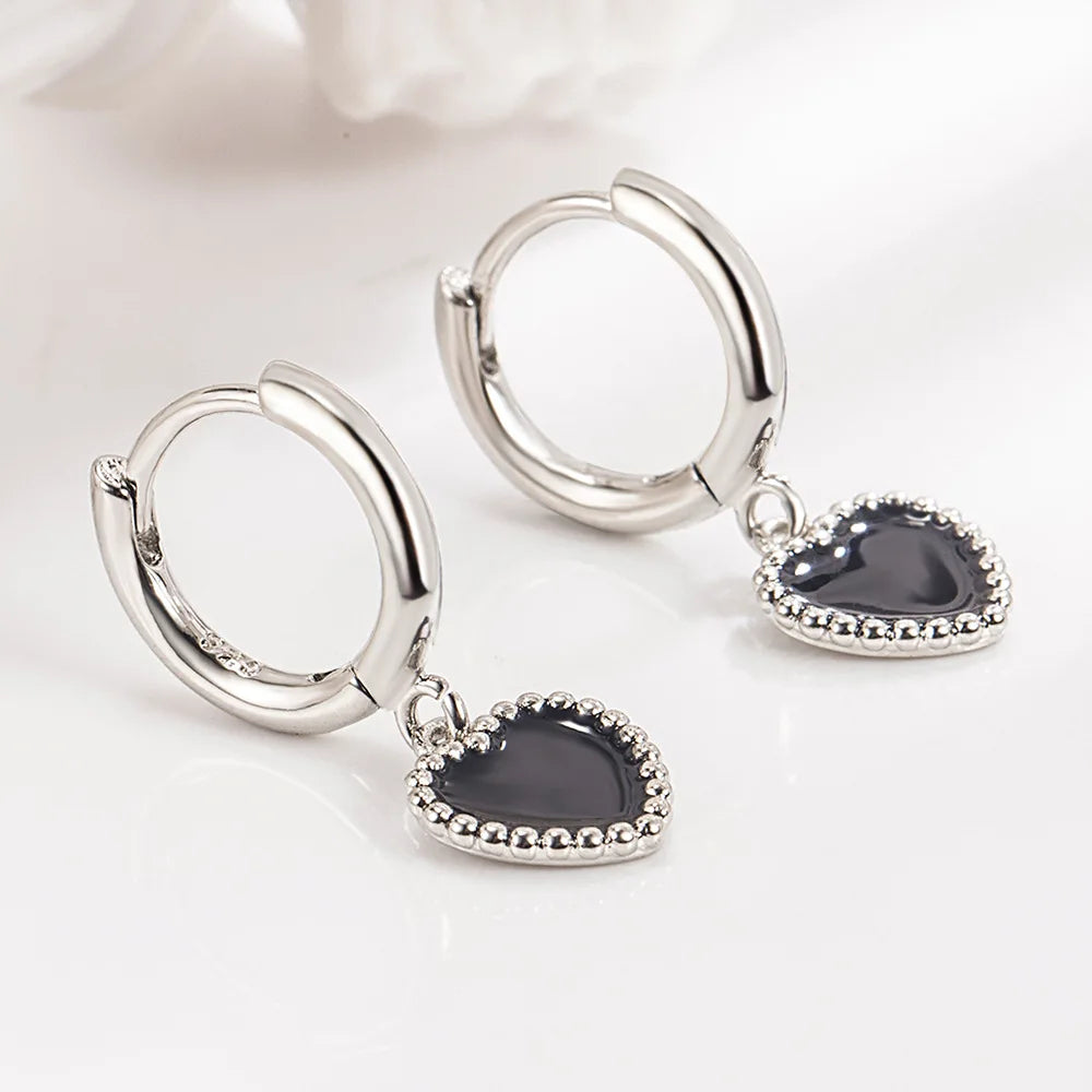 925 Sterling Silver Black Heart Earrings For Women Wedding Luxury Elegant Jewelry Accessories 2024 Trend Jewellery