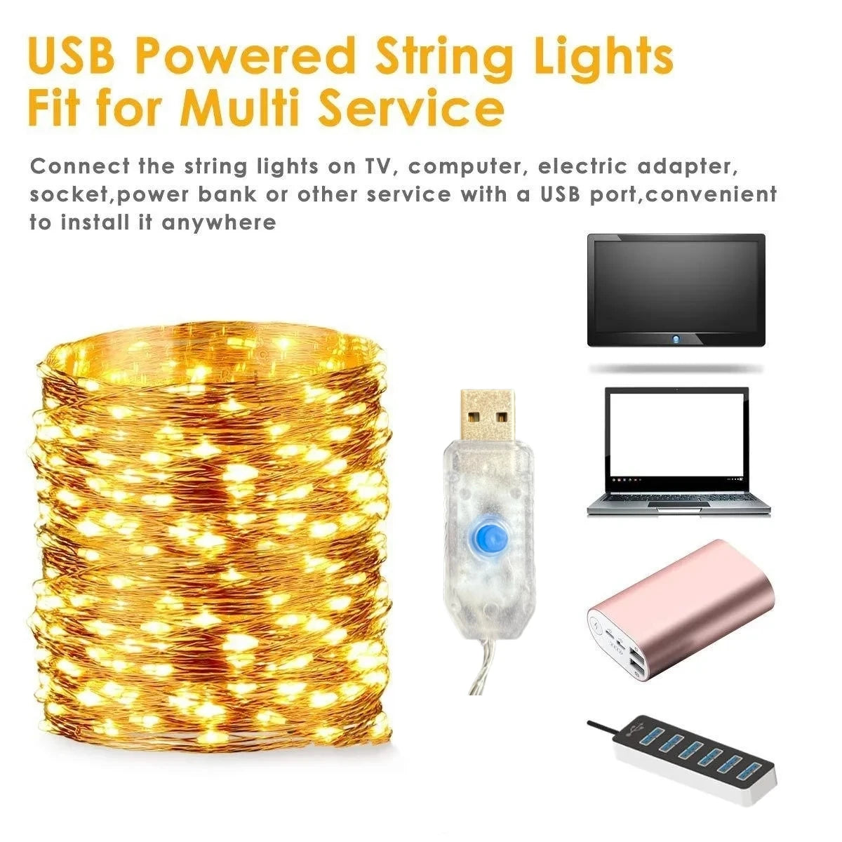 USB LED 灯串 5M/10M/20M/30M 8 种模式遥控灯仙女花环婚礼圣诞节节日装饰灯新年