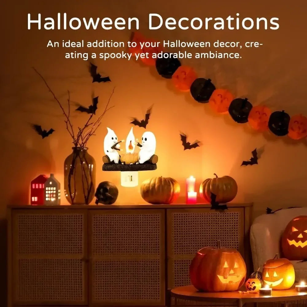 Ghost Campfire Flickering Night Light 3D LED Ghosts Campfire Flicker Flame Nightlight Halloween Gifts for Family Friends Kids