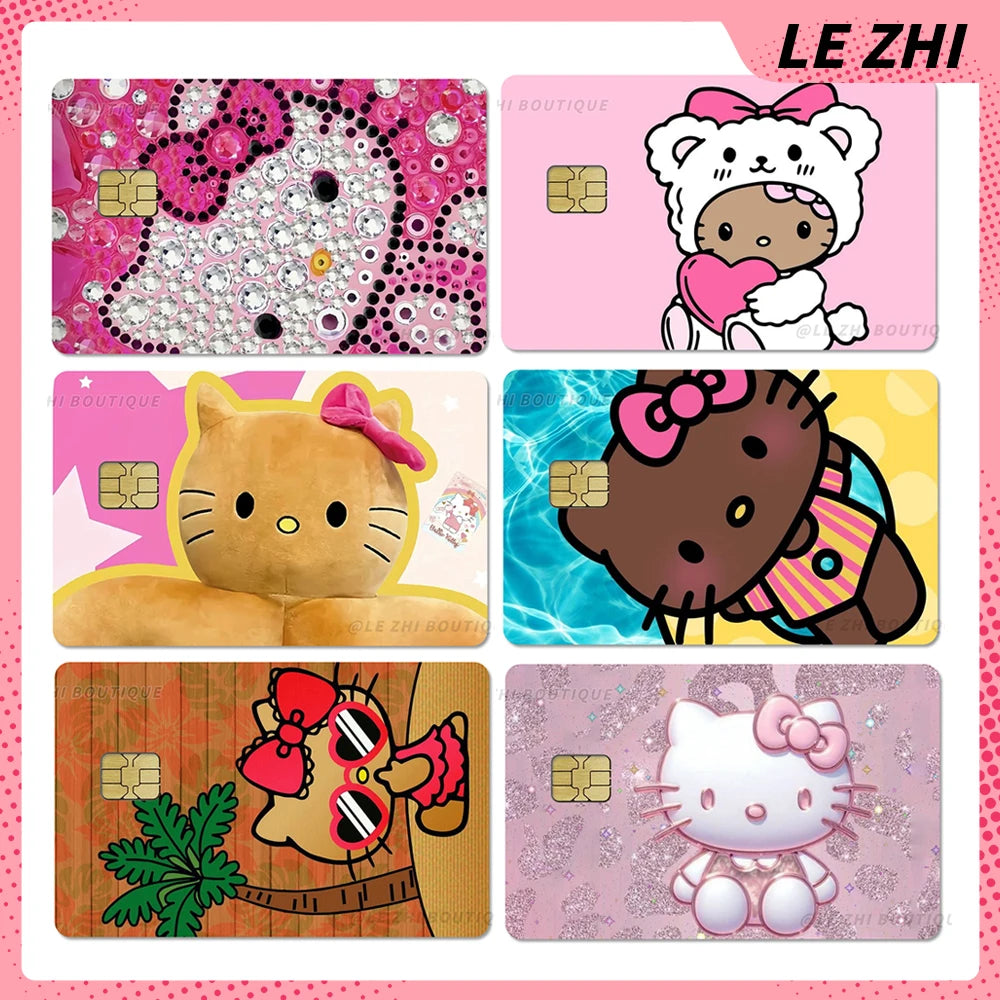 ملصق بطاقة ائتمان وخصم DIY من Hello Kitty على شكل جلد أسود من هاواي، ملصق ديكور للحفلات، ملصق بطاقة صغيرة مقاوم للماء