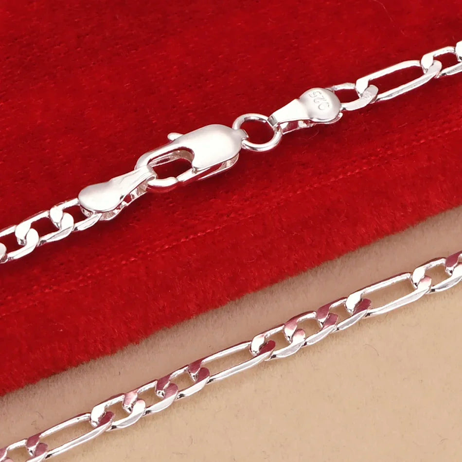 KCRLP Retro S925 Sterling Silver 4MM Chain Bracelet Necklace for Men Women Boy Jewelry Set Lady Christma Gifts Classical Wedding