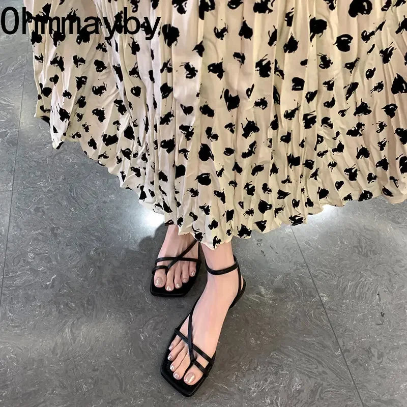 2024 Summer New Women Sandal Fashion Open Toe Narrow Band Ladies Elegant Gladiator Shoes Outdoor Dress Flats Sandalias