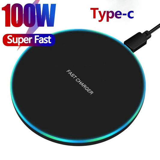 100W fast Wireless Charger Pad Stand Desktop Ultra-thin Mobile Phone Charging Dock Station For iPhone 16 15 14 13 Samsung HUAWEI