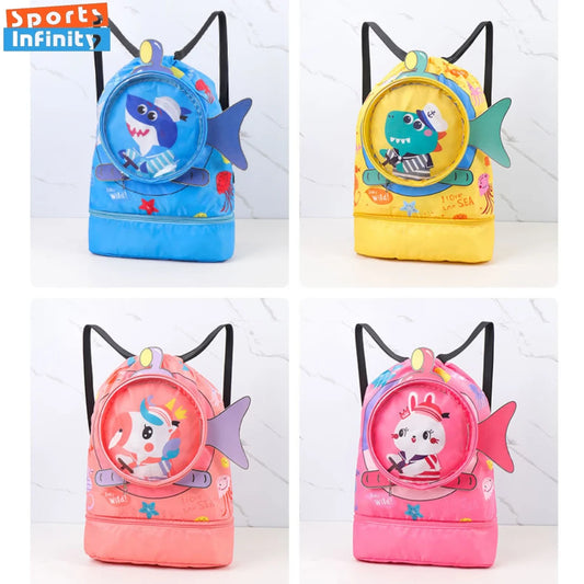 Childrens Cartoon Swimming Bag Waterproof Wet Dry Clothes with Shoes Goggles Storage Bags Pouch Backpack Swimming Accessories