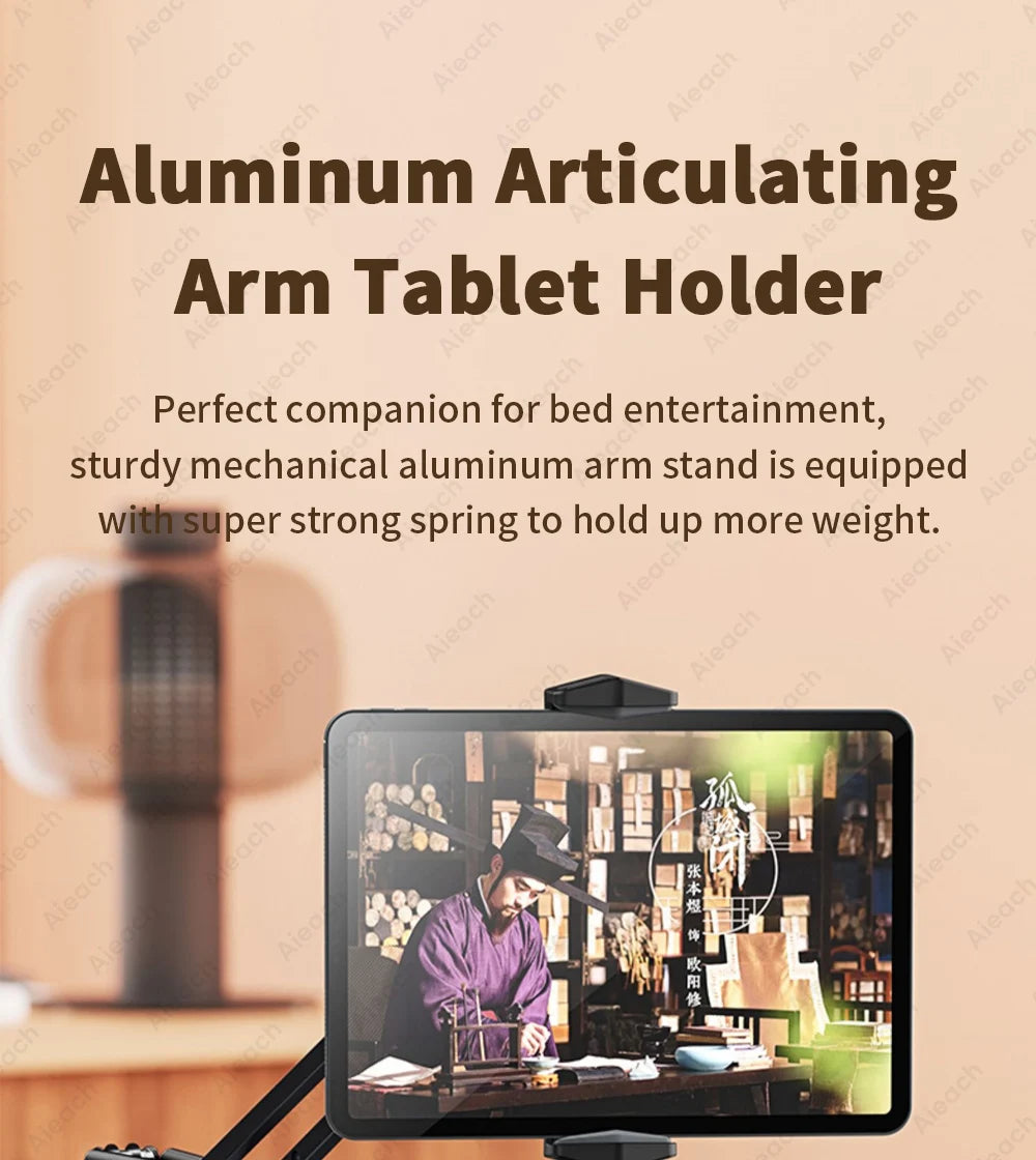 Adjustable Bed Tablet Stand for 4-12.9 inches Mobile Phones Tablets Aluminum Arm Bed Desk Tablet Mount Support for iPad Mini