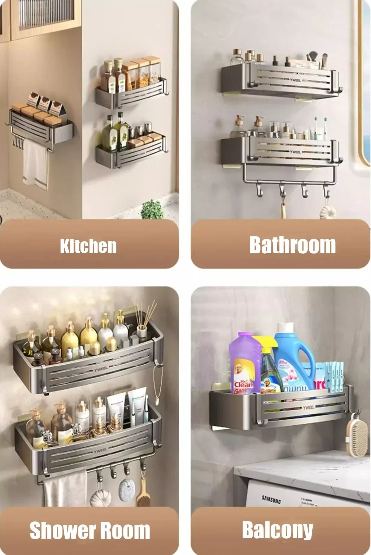 No Drill Bathroom Shelf Bathroom Makeup Shampoo organizer Aluminium Bathroom Organizer Shower Shelf Bathroom Accessories