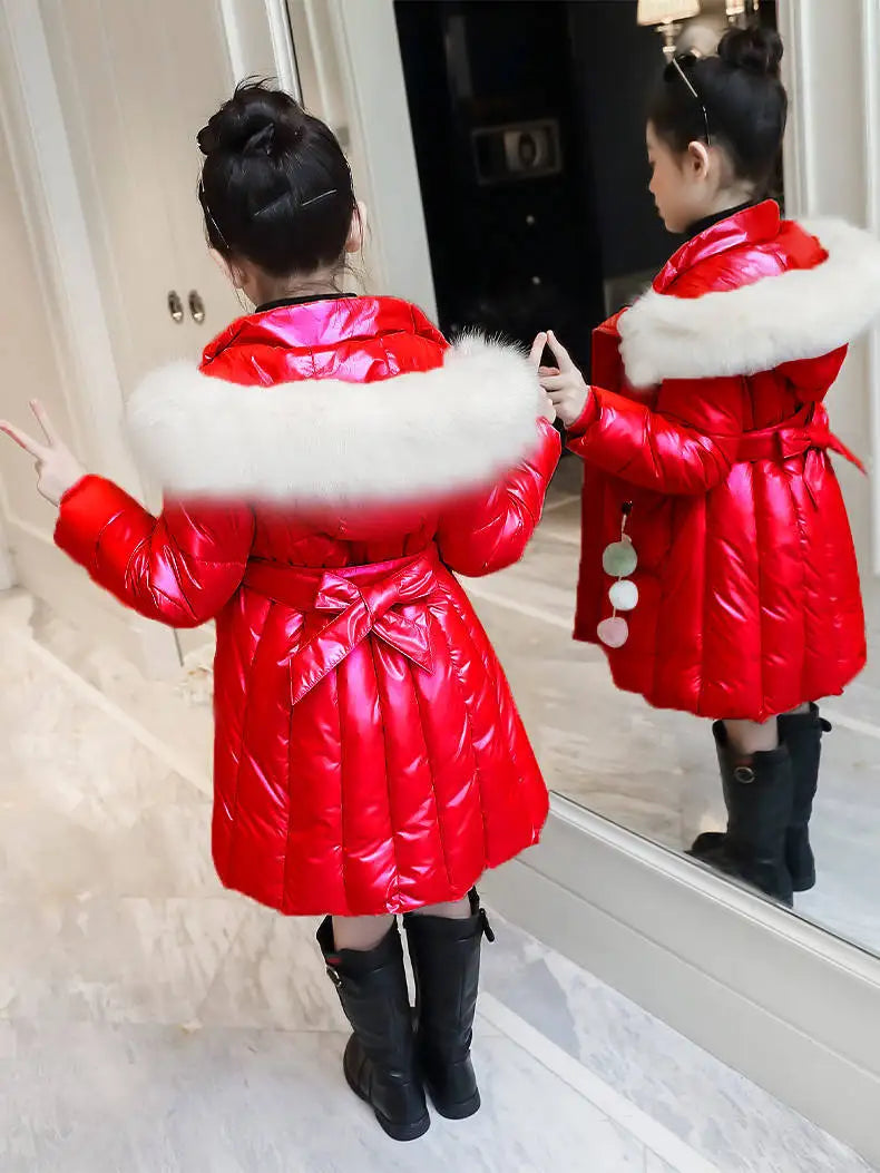 UNITIM 2024 Winter Children Girls Jacket Waterproof Hooded Shiny Thick Girls Outerwear Coat 5-14 Years Kids Teenages Girl Parka