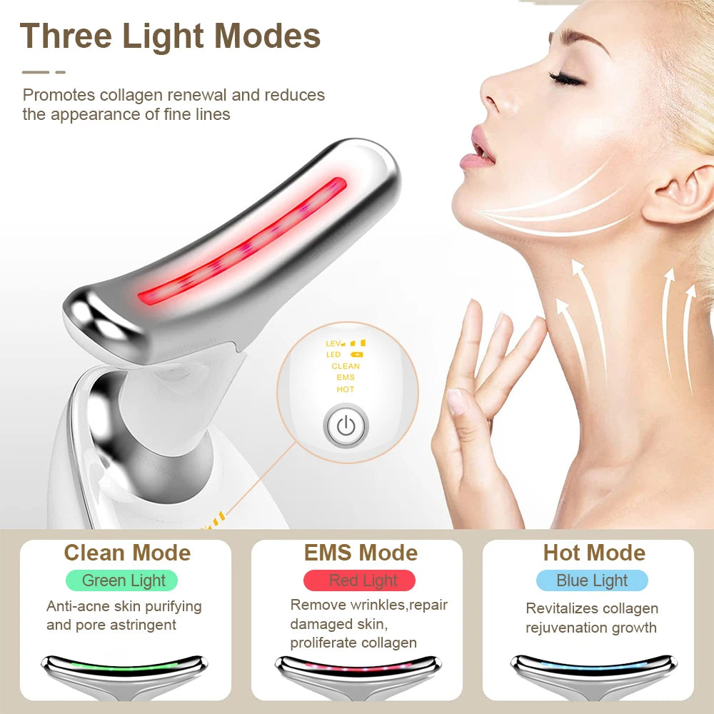 Neck Face Lifting Massager EMS Skin Tighten Device 3 Color Light LED Photon Therapy Neck Wrinkle Remover ES-1081 Beauty Tools