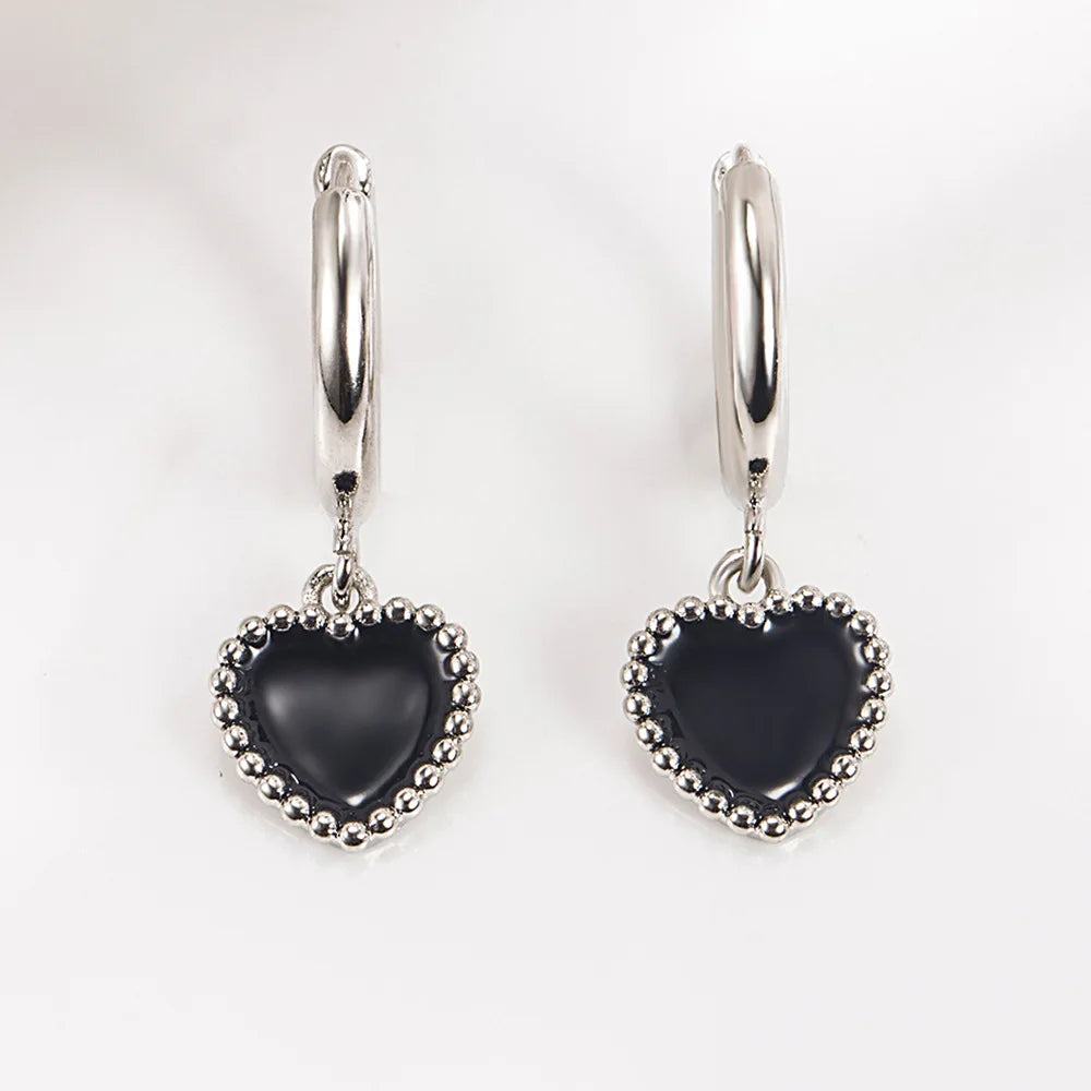 925 Sterling Silver Black Heart Earrings For Women Wedding Luxury Elegant Jewelry Accessories 2024 Trend Jewellery