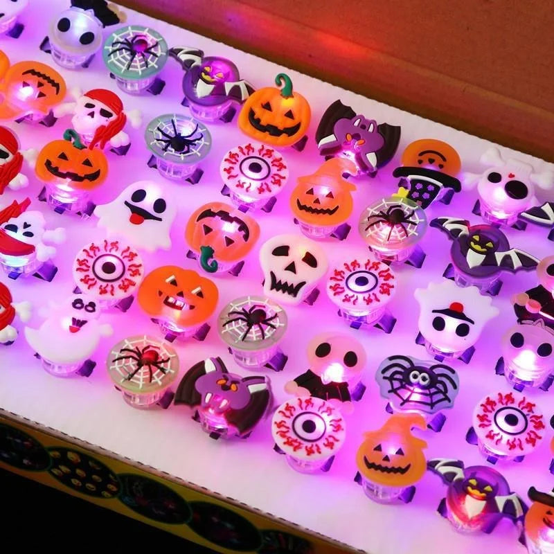 10/50Pcs Halloween Luminous Rings Creative Pumpkin Ghost Skull LED  for Children Finger Rings Toys Lights Jewelry Party Gifts